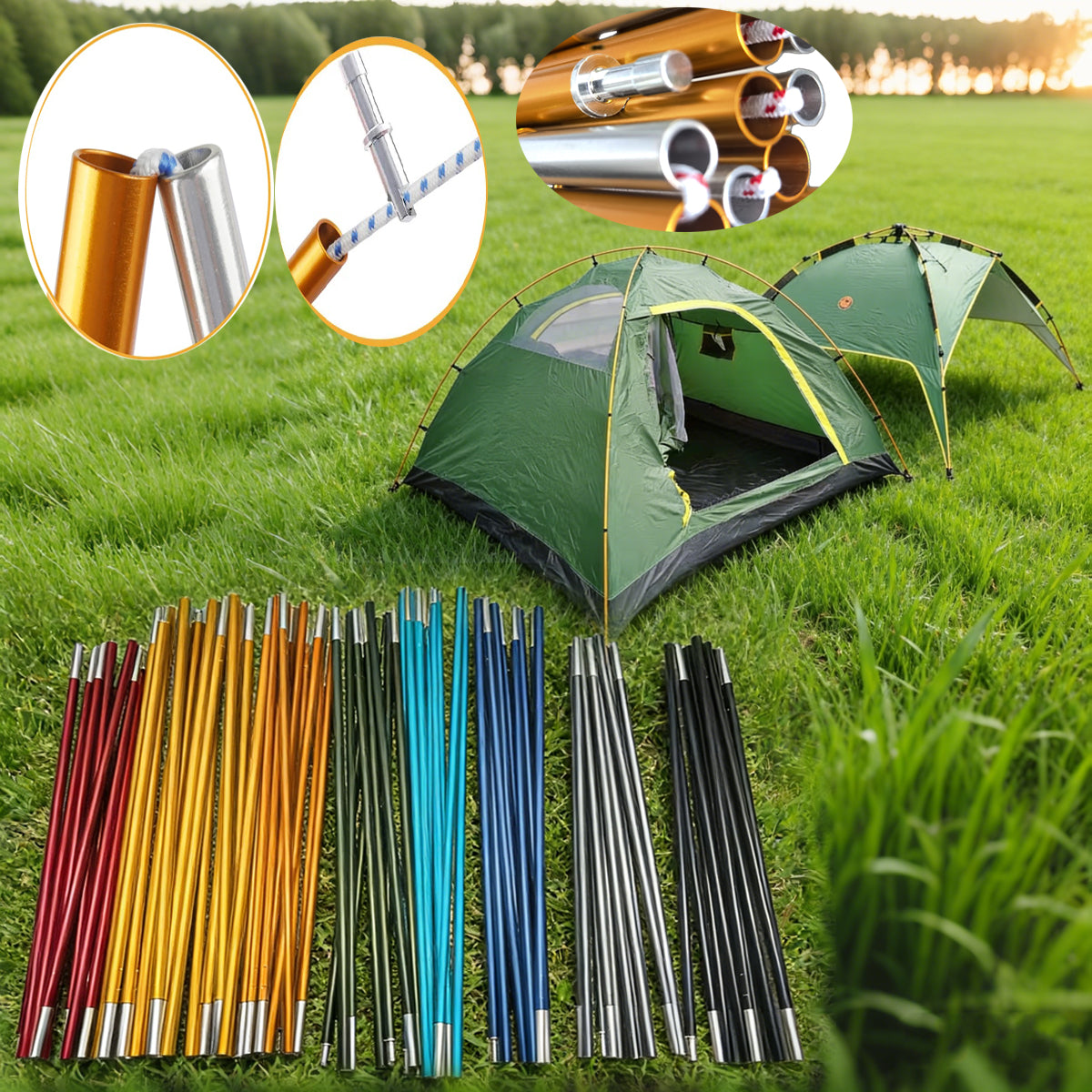 1pc 8.5mm 7001 Aluminum Alloy Tent Poles Replacement 363cm-405cm Lightweight Durable Camping Awning Repair Rod Tent Support Repair Poles