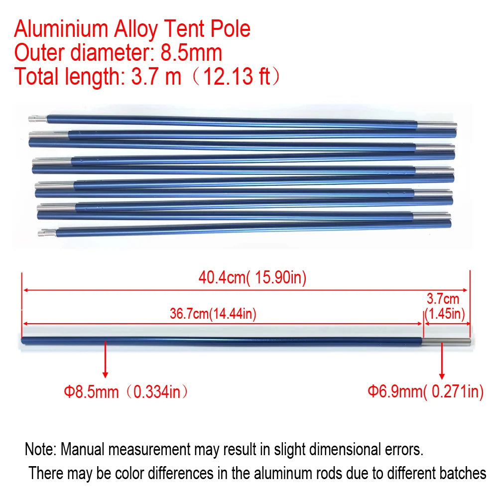 1pc 8.5mm 7001 Aluminum Alloy Tent Poles Replacement 363cm-405cm Lightweight Durable Camping Awning Repair Rod Tent Support Repair Poles