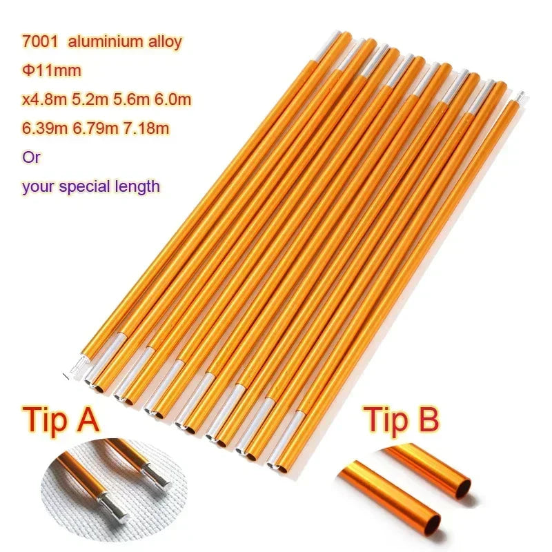 11mm Aluminum Alloy Tent Rods Provide Stable Support for Camping Hiking Tents. Sizes 401cm To 718cm Available. Great Replacement for Worn or Broken Poles.