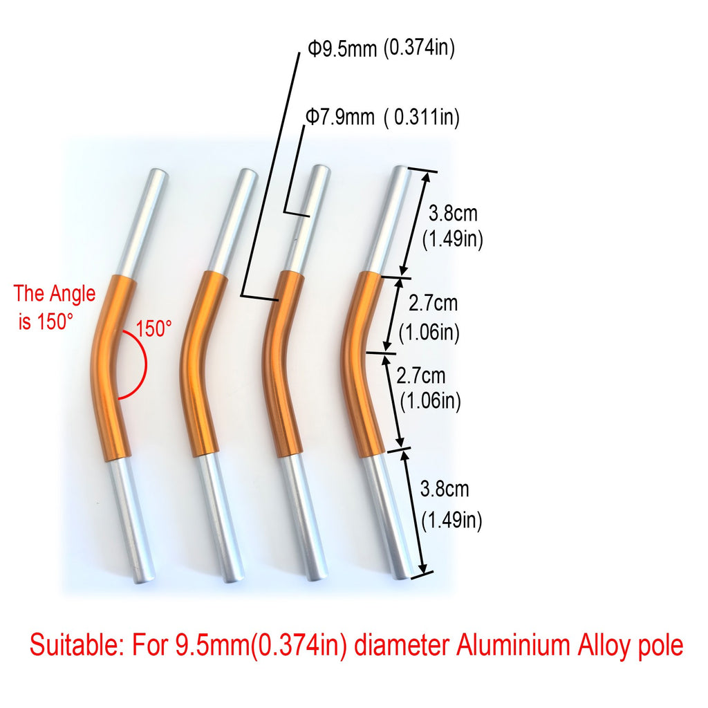 Aluminum alloy connector Angled Poles, 4pc, 150 degrees, suitable for 8.5/9.5/11 mm Aluminum alloy tent poles