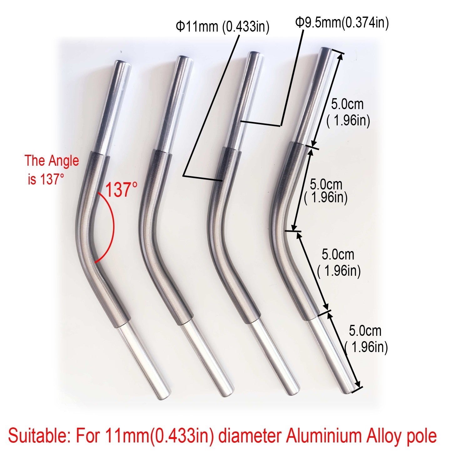 Aluminum alloy connector Angled Poles, 4pc, 150 degrees, suitable for 8.5/9.5/11 mm Aluminum alloy tent poles