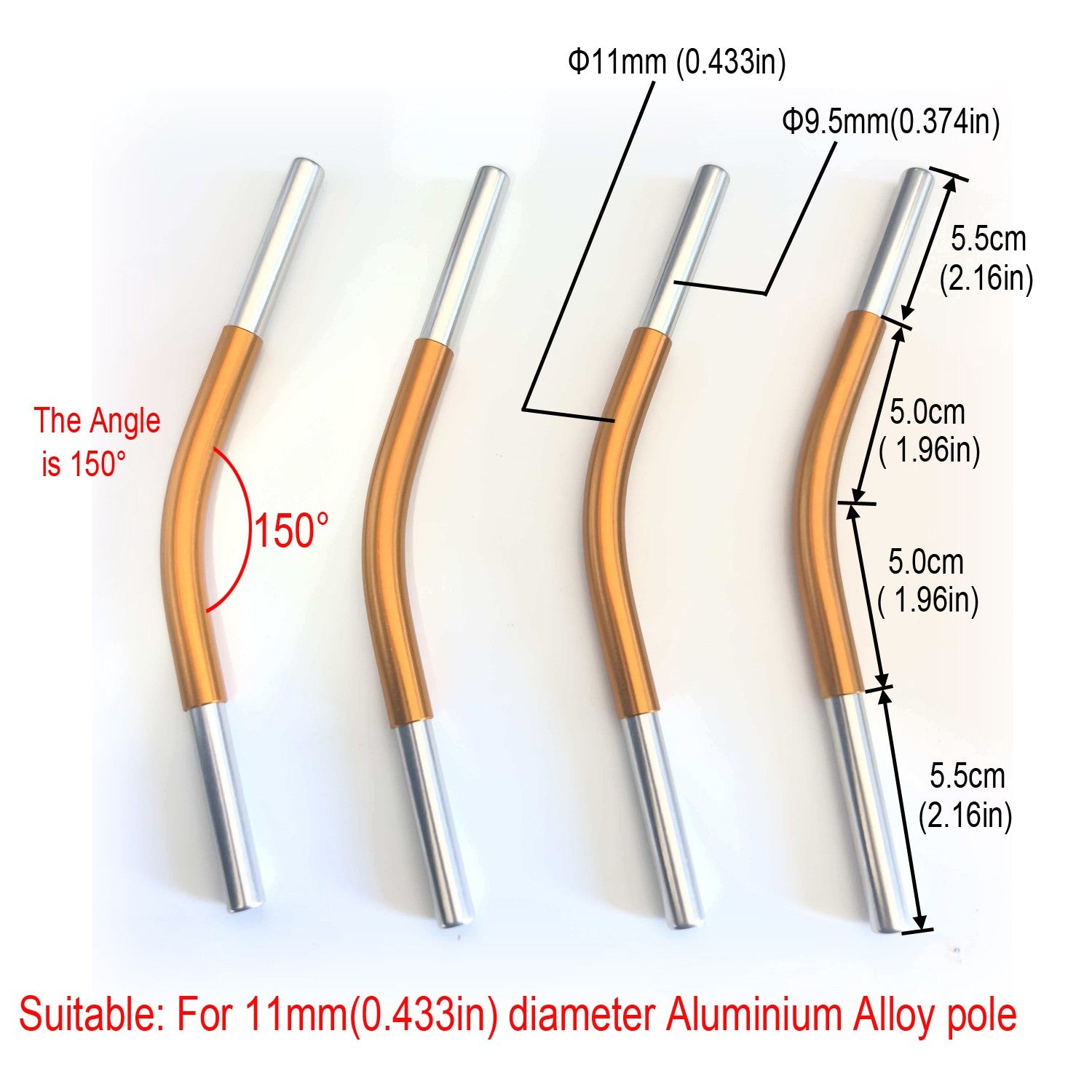 Aluminum alloy connector Angled Poles, 4pc, 150 degrees, suitable for 8.5/9.5/11 mm Aluminum alloy tent poles